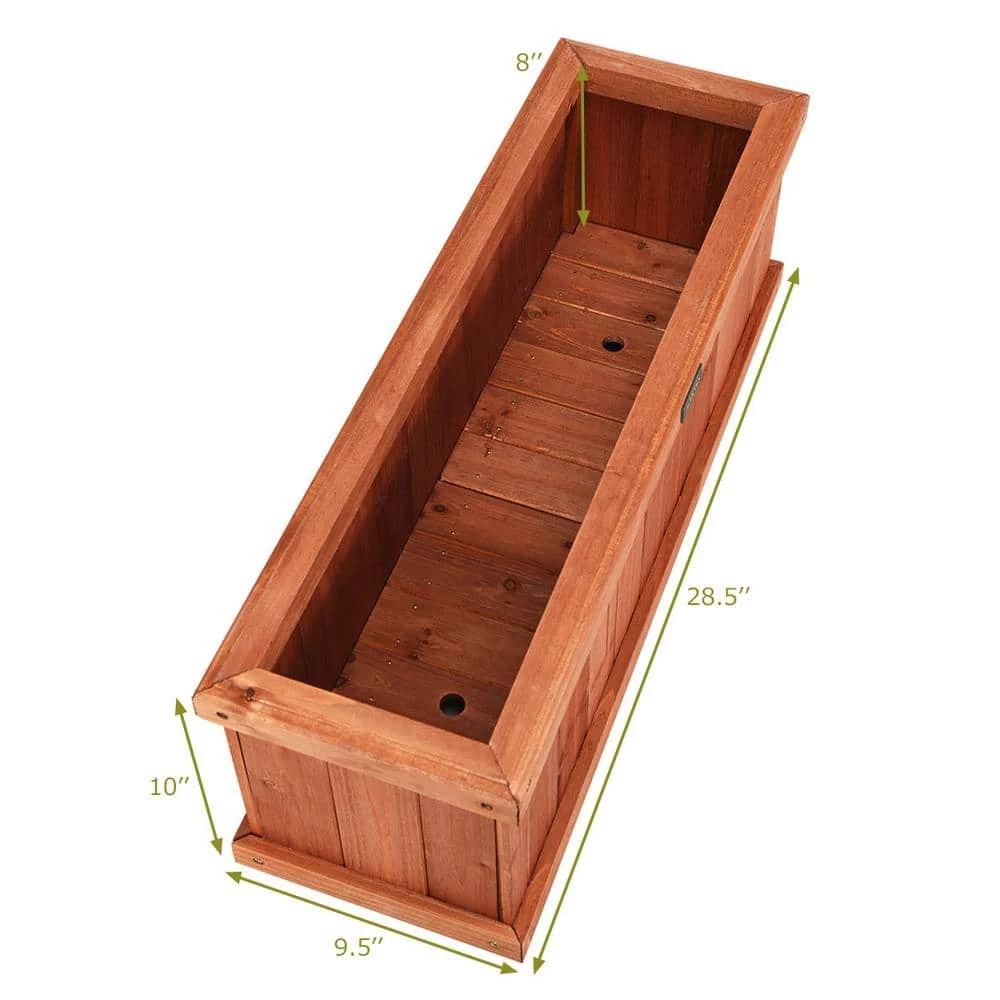 Costway 28 in. Rectangular Wood Flower Planter Box Garden Yard Decorative Window Box 5 Costway 28 in. Rectangular Wood Flower Planter Box Garden Yard Decorative Window Box - Image 3