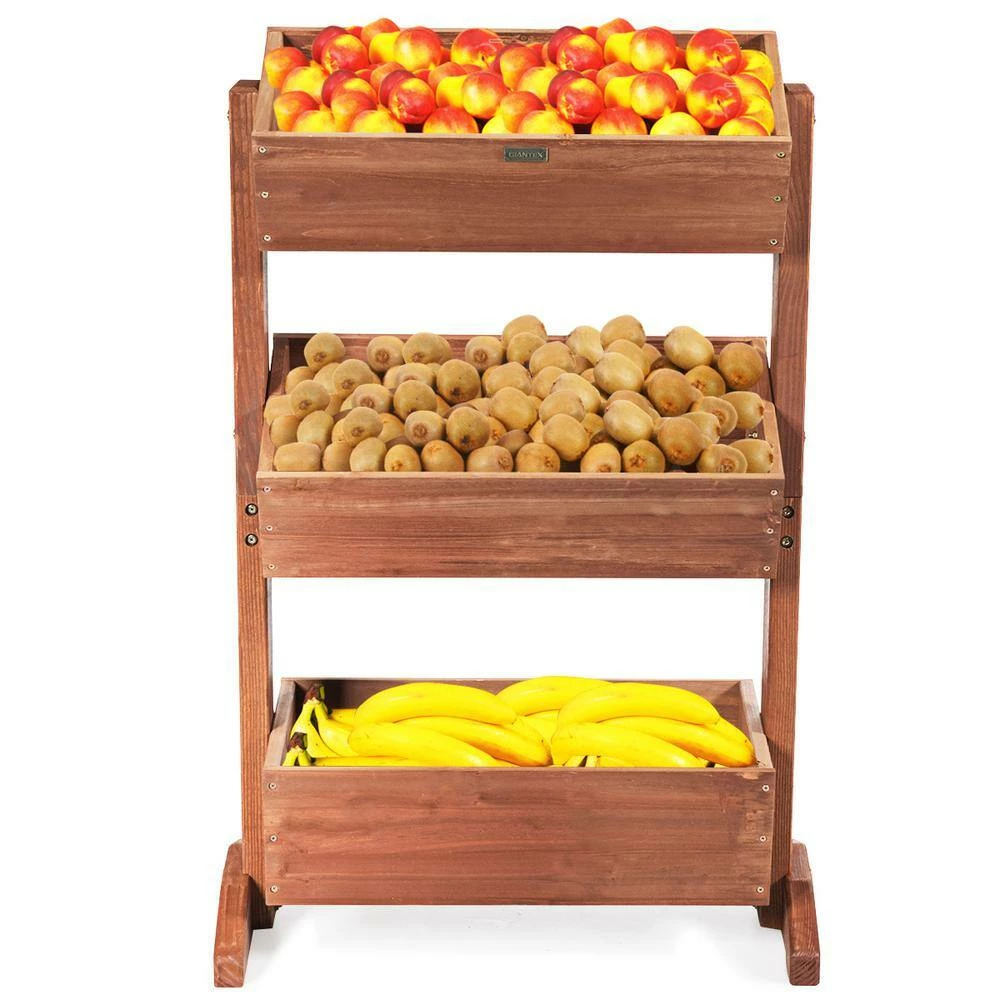 Costway 3-Tier Brown Fir Wood Rectangular Raised Bed Elevated Planter Freestanding 9 Costway 3-Tier Brown Fir Wood Rectangular Raised Bed Elevated Planter Freestanding - Image 7