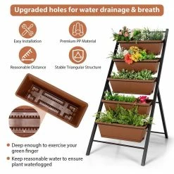 Costway 29 in. x 22.5 in. x 48.5 in. 5-Tier Brown Plastic Garden Planter Box Elevated Raised Bed with Container 16 Costway 29 in. x 22.5 in. x 48.5 in. 5-Tier Brown Plastic Garden Planter Box Elevated Raised Bed with Container -Design Toscano Sales Store brown costway raised planter boxes np10182cf 1f 1000