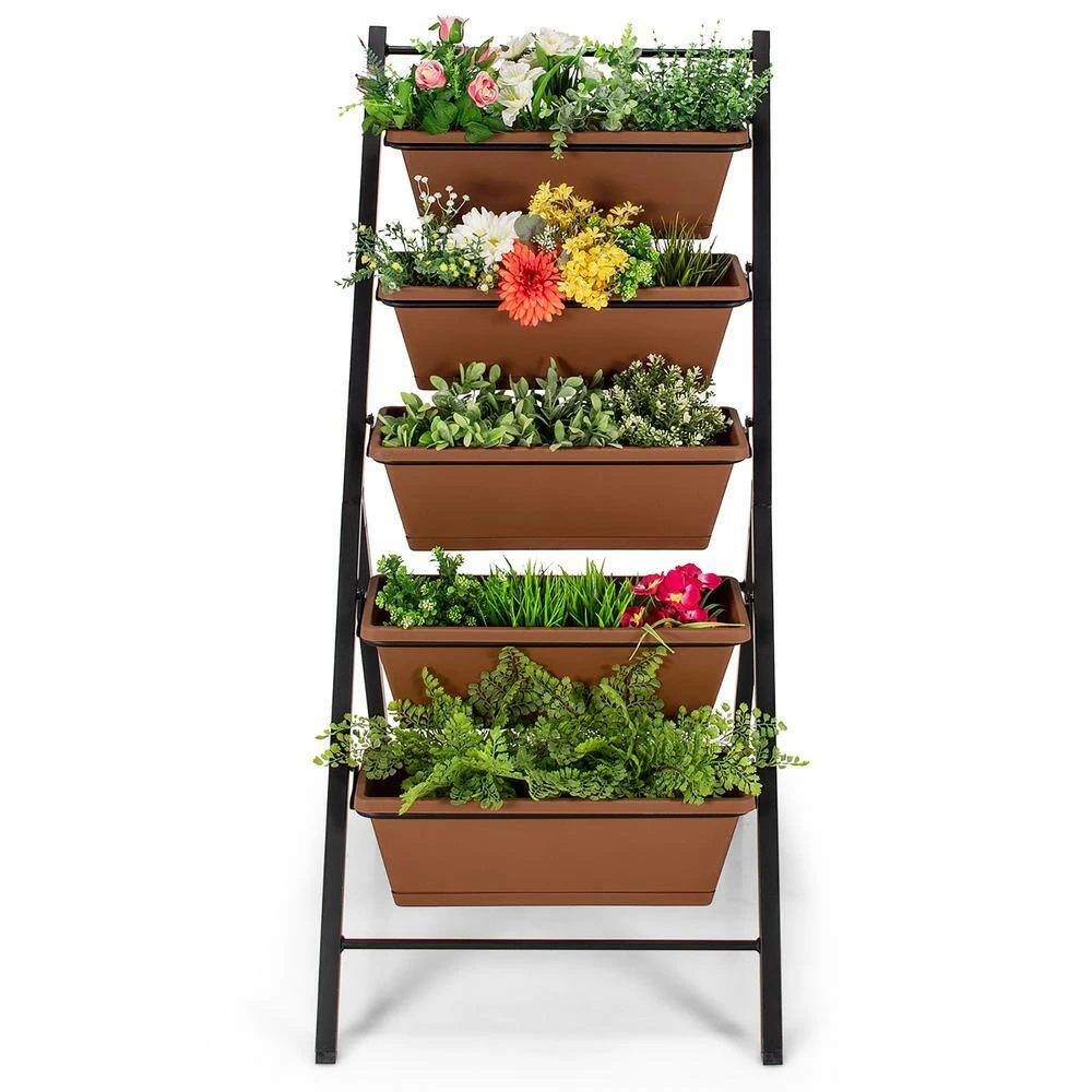 Costway 29 in. x 22.5 in. x 48.5 in. 5-Tier Brown Plastic Garden Planter Box Elevated Raised Bed with Container 5 Costway 29 in. x 22.5 in. x 48.5 in. 5-Tier Brown Plastic Garden Planter Box Elevated Raised Bed with Container - Image 3