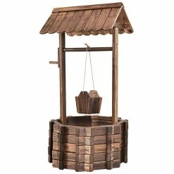 Costway Outdoor Fir Wishing Well Bucket Flower Plants Planter Patio Garden Home Decor -Design Toscano Sales Store brown costway raised planter boxes op3047 66 1000