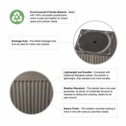 Glitzhome Eco-friendly Oversized Faux Concrete Tall Square Plastic Fluted Pot Planter, (Set of 2) -Design Toscano Sales Store brown glitzhome plant pots 2007200014 1f 1000