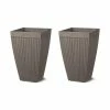 Glitzhome Eco-friendly Oversized Faux Concrete Tall Square Plastic Fluted Pot Planter, (Set of 2) -Design Toscano Sales Store brown glitzhome plant pots 2007200014 64 1000