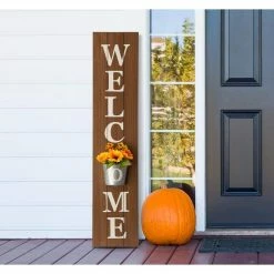 Glitzhome Wooden Welcome Porch Sign with Metal Planter -Design Toscano Sales Store brown glitzhome plant pots gh1404203466 76 1000