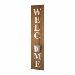 Glitzhome Wooden Welcome Porch Sign with Metal Planter -Design Toscano Sales Store brown glitzhome plant pots gh1404203466 c3 1000