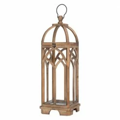 Glitzhome Farmhouse Natural Brown Wooden Church Window Lanterns (Set of 2) -Design Toscano Sales Store browns tans glitzhome outdoor lanterns 2009000010 1f 1000