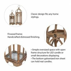 Glitzhome Farmhouse Natural Brown Wooden Church Window Lanterns (Set of 2) -Design Toscano Sales Store browns tans glitzhome outdoor lanterns 2009000010 4f 1000