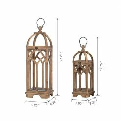 Glitzhome Farmhouse Natural Brown Wooden Church Window Lanterns (Set of 2) -Design Toscano Sales Store browns tans glitzhome outdoor lanterns 2009000010 c3 1000
