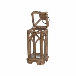 Glitzhome Farmhouse Natural Brown Wooden Church Window Lanterns (Set of 2) -Design Toscano Sales Store browns tans glitzhome outdoor lanterns 2009000010 fa 1000