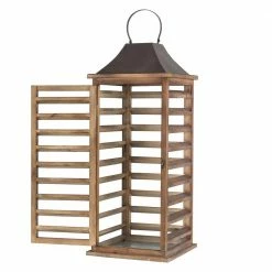 Glitzhome Farmhouse Natural Brown Wooden Shutter Lanterns (Set of 2) -Design Toscano Sales Store browns tans glitzhome outdoor lanterns 2009000011 44 1000