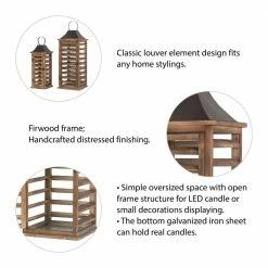 Glitzhome Farmhouse Natural Brown Wooden Shutter Lanterns (Set of 2) -Design Toscano Sales Store browns tans glitzhome outdoor lanterns 2009000011 4f 1000