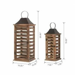 Glitzhome Farmhouse Natural Brown Wooden Shutter Lanterns (Set of 2) -Design Toscano Sales Store browns tans glitzhome outdoor lanterns 2009000011 c3 1000