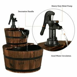 Costway 2 Tier Barrel Waterfall Fountain Barrel Wooden Water Fountain Pump Outdoor Garden -Design Toscano Sales Store costway freestanding fountains op3550 1f 1000