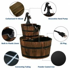 Costway 2 Tier Barrel Waterfall Fountain Barrel Wooden Water Fountain Pump Outdoor Garden -Design Toscano Sales Store costway freestanding fountains op3550 44 1000