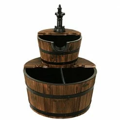 Costway 2 Tier Barrel Waterfall Fountain Barrel Wooden Water Fountain Pump Outdoor Garden -Design Toscano Sales Store costway freestanding fountains op3550 fa 1000