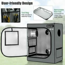 Costway 1.5 ft. x 2.5 ft. Grey Mylar Hydroponic Grow Tent w/Observation Window & Floor Tray -Design Toscano Sales Store costway grow tents gt3831gr 44 1000