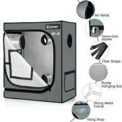 Costway 1.5 ft. x 2.5 ft. Grey Mylar Hydroponic Grow Tent w/Observation Window & Floor Tray -Design Toscano Sales Store costway grow tents gt3831gr fa 1000