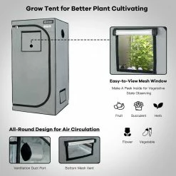 Costway 2.6 ft. x 2.6 ft. Gray Mylar Hydroponic Grow Tent with Observation Window and Floor Tray -Design Toscano Sales Store costway grow tents gt3832gr 1f 1000