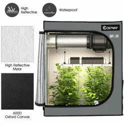 Costway 2.6 ft. x 2.6 ft. Gray Mylar Hydroponic Grow Tent with Observation Window and Floor Tray -Design Toscano Sales Store costway grow tents gt3832gr 4f 1000