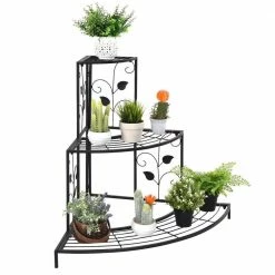 Costway 42 in. L x 30 in. W x 34 in. H Shelves Indoor/Outdoor Black Steel Floral Corner Plant Stand(3-Tier) -Design Toscano Sales Store costway plant stands cyw50294 1f 1000