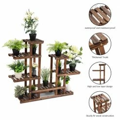 Costway 44 in. L x 10 in. x 38 in. Indoor Outdoor Brown Wood Plant Stand (6-Tiers) 13-Pots Display Stand -Design Toscano Sales Store costway plant stands gt3271 1f 1000