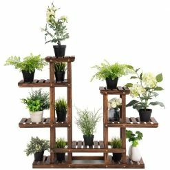 Costway 44 in. L x 10 in. x 38 in. Indoor Outdoor Brown Wood Plant Stand (6-Tiers) 13-Pots Display Stand -Design Toscano Sales Store costway plant stands gt3271 4f 1000