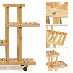 Costway 45.5 in. x 10 in. x 31.5 in. Ladder Indoor Outdoor Beige Wood Plant Stand (4-Tiers) -Design Toscano Sales Store costway plant stands gt3273na 44 1000