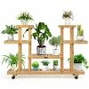 Costway 45.5 in. x 10 in. x 31.5 in. Ladder Indoor Outdoor Beige Wood Plant Stand (4-Tiers)