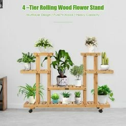 Costway 45.5 in. x 10 in. x 31.5 in. Ladder Indoor Outdoor Beige Wood Plant Stand (4-Tiers) -Design Toscano Sales Store costway plant stands gt3273na 76 1000