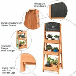 Costway 18 in. x 16.5 in. x 51 in. Tiered Indoor Outdoor Natural Wood Plant Stand (3-Tiers) with Menu Chalkboard -Design Toscano Sales Store costway plant stands gt3434 44 1000