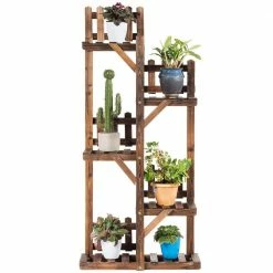 Costway 5-Tier Carbon Baking Wood Outdoor Plant Stands Multifunctional Storage Rack Display Shelf -Design Toscano Sales Store costway plant stands gt3435 1f 1000