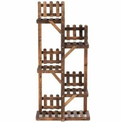 Costway 5-Tier Carbon Baking Wood Outdoor Plant Stands Multifunctional Storage Rack Display Shelf