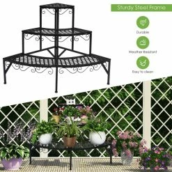 Costway 24 in. Tall Indoor/Outdoor Steel Corner Black Metal Plant Stand (3-Tiered) -Design Toscano Sales Store costway plant stands gt3525 1f 1000
