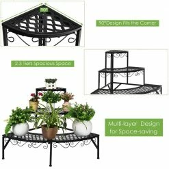 Costway 24 in. Tall Indoor/Outdoor Steel Corner Black Metal Plant Stand (3-Tiered) -Design Toscano Sales Store costway plant stands gt3525 44 1000