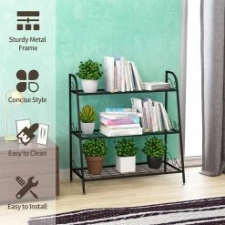 Costway 13 in. Tall Indoor/Outdoor Steel Corner Black Metal Plant Stand (3-Tiered) -Design Toscano Sales Store costway plant stands gt3526 44 1000