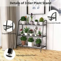 Costway 13 in. Tall Indoor/Outdoor Steel Corner Black Metal Plant Stand (3-Tiered) -Design Toscano Sales Store costway plant stands gt3526 fa 1000