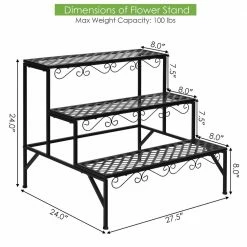 Costway 24 in. Tall Indoor/Outdoor Black Steel Metal Plant Stand (3-Tiered) -Design Toscano Sales Store costway plant stands gt3527 4f 1000