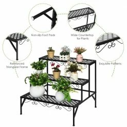 Costway 24 in. Tall Indoor/Outdoor Black Steel Metal Plant Stand (3-Tiered) -Design Toscano Sales Store costway plant stands gt3527 76 1000