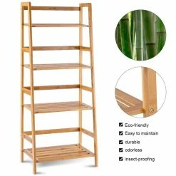 Costway 19 in. L x 12.5 in. x 47.5 in. Ladder Indoor Brown Wood Bamboo Plant Stand (4-Tiered) -Design Toscano Sales Store costway plant stands hw57414 1f 1000