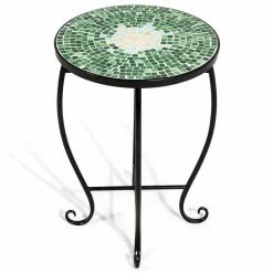 Costway 14 in. Large Green Steel Accent Table Plant Stand with Curved Legs