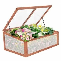Costway 25.0 in. x 39.5 in. x 15.0 in. Wooden Red-brown Portable Cold Frame Greenhouse -Design Toscano Sales Store costway portable greenhouses gt2977 44 1000