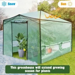 Costway 9 ft. x 12 ft. x 8.2 ft. Portable Plastic Green Walk-In Greenhouse Pop-Up Folding Gardening with Window -Design Toscano Sales Store costway portable greenhouses gt3673gn 44 1000