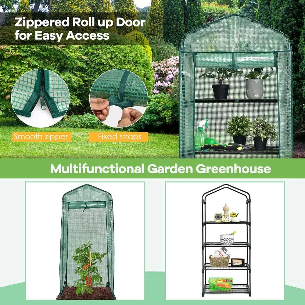 Costway 28 in. W x 19 in. D x 63 in. H Mini Greenhouse with PE Cover 4-Tier Portable Warm House 7 Costway 28 in. W x 19 in. D x 63 in. H Mini Greenhouse with PE Cover 4-Tier Portable Warm House - Image 5