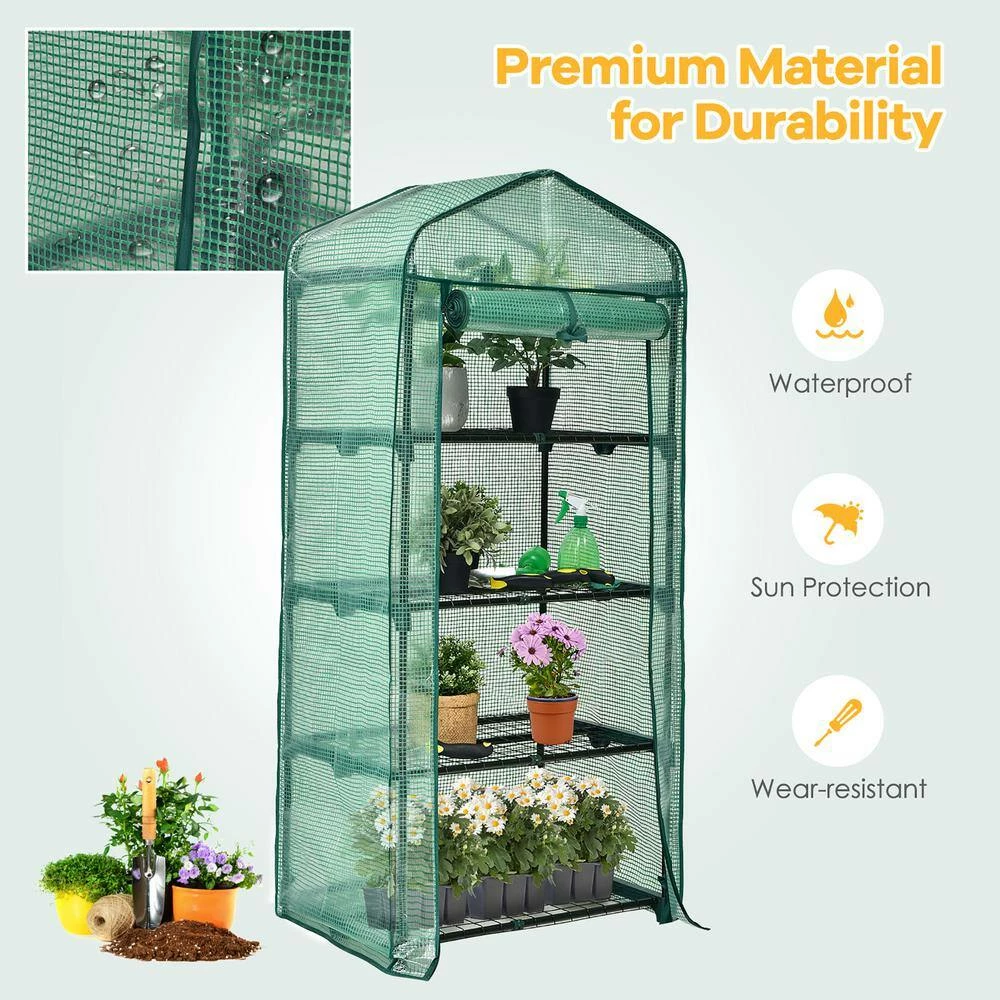 Costway 28 in. W x 19 in. D x 63 in. H Mini Greenhouse with PE Cover 4-Tier Portable Warm House 6 Costway 28 in. W x 19 in. D x 63 in. H Mini Greenhouse with PE Cover 4-Tier Portable Warm House - Image 4