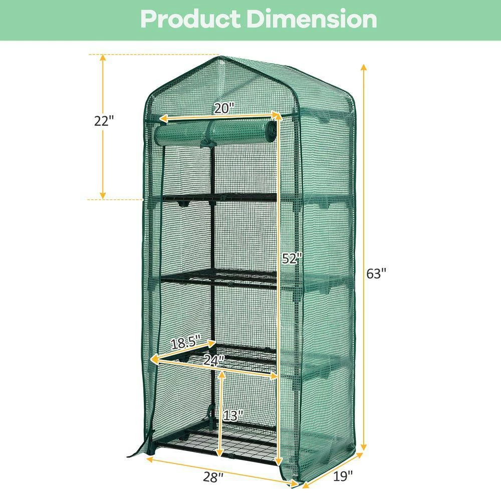 Costway 28 in. W x 19 in. D x 63 in. H Mini Greenhouse with PE Cover 4-Tier Portable Warm House 5 Costway 28 in. W x 19 in. D x 63 in. H Mini Greenhouse with PE Cover 4-Tier Portable Warm House - Image 3