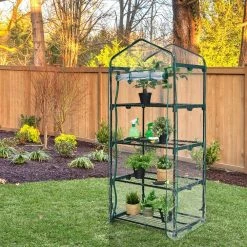 Costway 28 in. W x 19 in. D x 63 in. H Mini Greenhouse with PVC Cover 4-Tier Portable Warm House -Design Toscano Sales Store costway portable greenhouses gt3774 44 1000