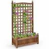 Costway 25 in. Dia. Outdoor Dark Brown Wood Individual Floor Planter Box with Trellis
