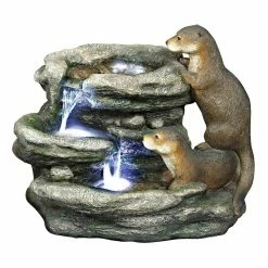 Design Toscano Bright Waters Otters Sculpture Stone Bonded Resin Garden Fountain