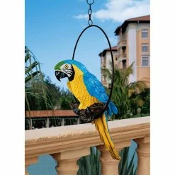 Design Toscano 14 in. H Polly in Paradise Medium Parrot Hanging Sculpture on Ring Perch