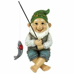 Design Toscano 9.5 in. H Ziggy the Fishing Gnome Garden Sitter Statue -Design Toscano Sales Store design toscano garden statues qm2806500 4f 1000